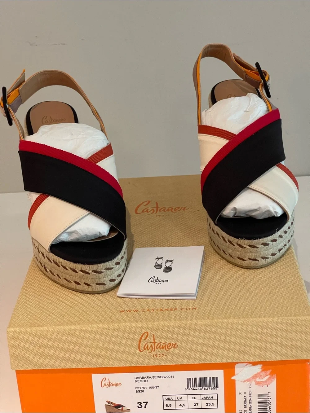 Castaner Multicolor Crisscross Espadrille Wedges — Black, Red, Cream, Tan